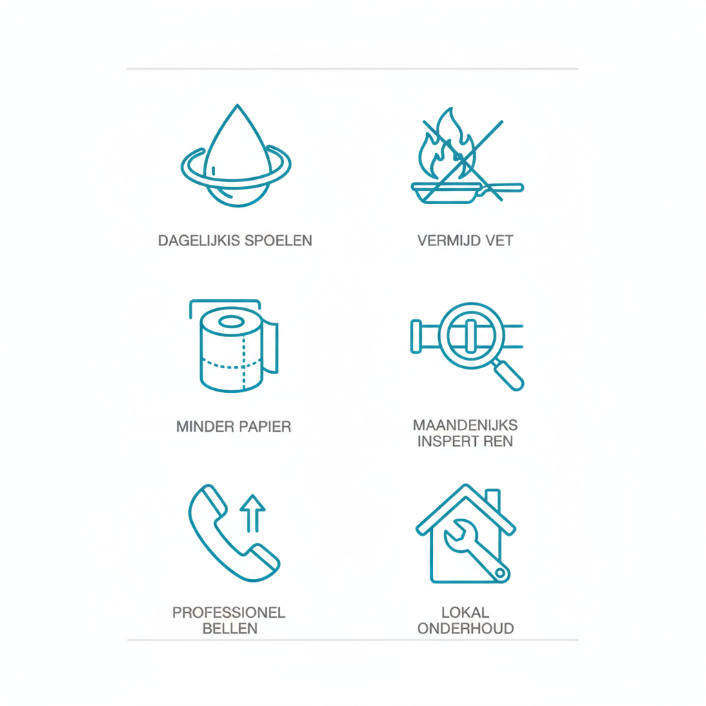 Raster van iconen met preventietips voor afvoerproblemen en loodgieterij onderhoud