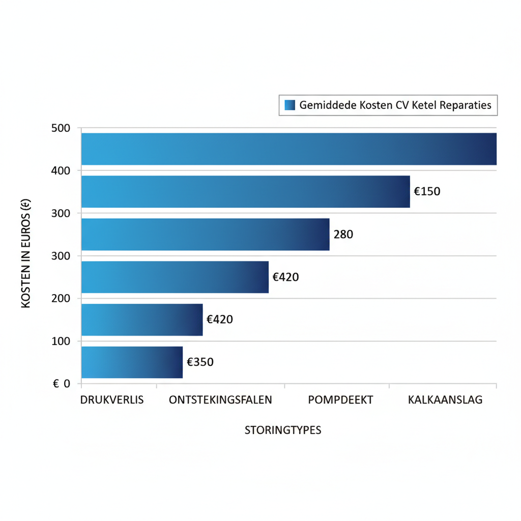 Horizontaal staafdiagram met gemiddelde kosten voor veelvoorkomende CV ketel storingen in Amsterdam