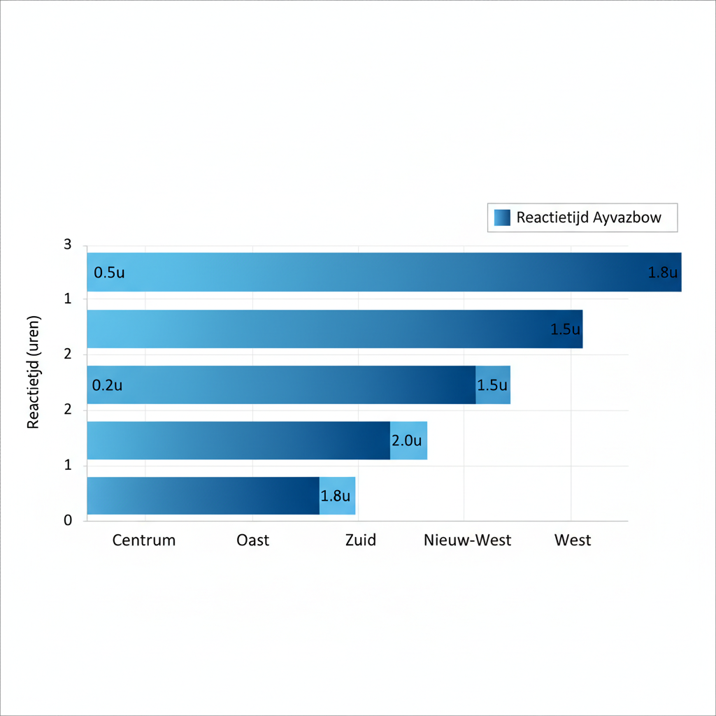 Horizontaal staafdiagram met reactietijden van loodgieters per wijk in Amsterdam
