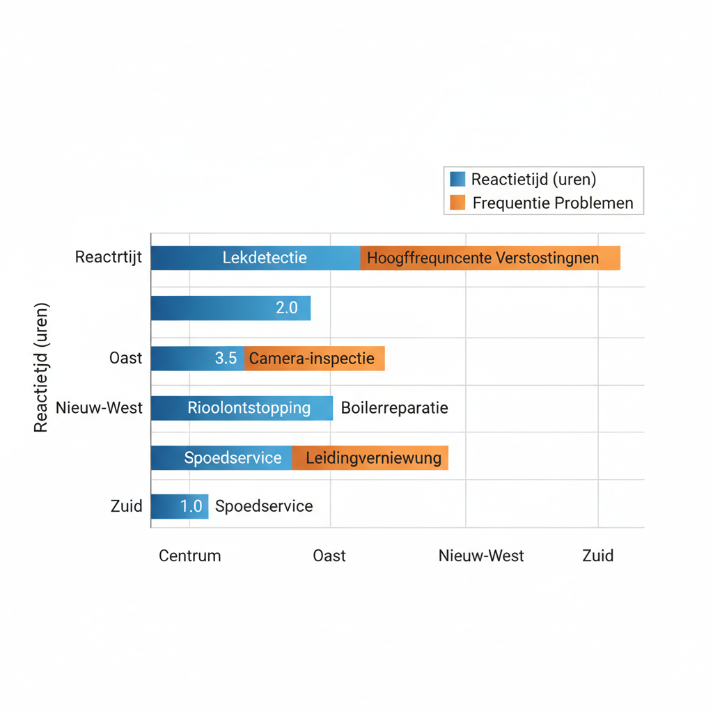 Horizontale staafdiagram van spoedreactietijden en veelvoorkomende problemen in Amsterdamse wijken