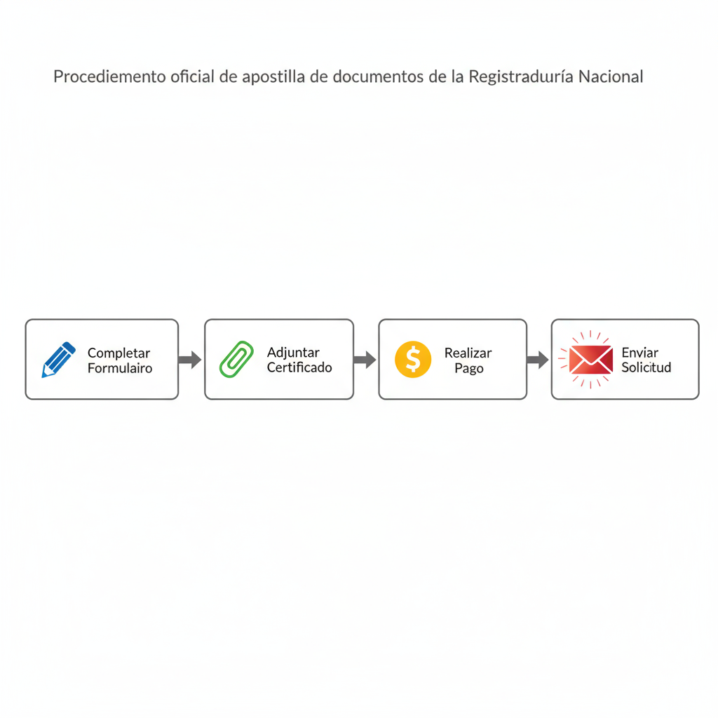 Diagrama de flujo de 4 pasos para preparar y enviar solicitud de apostilla en Colombia