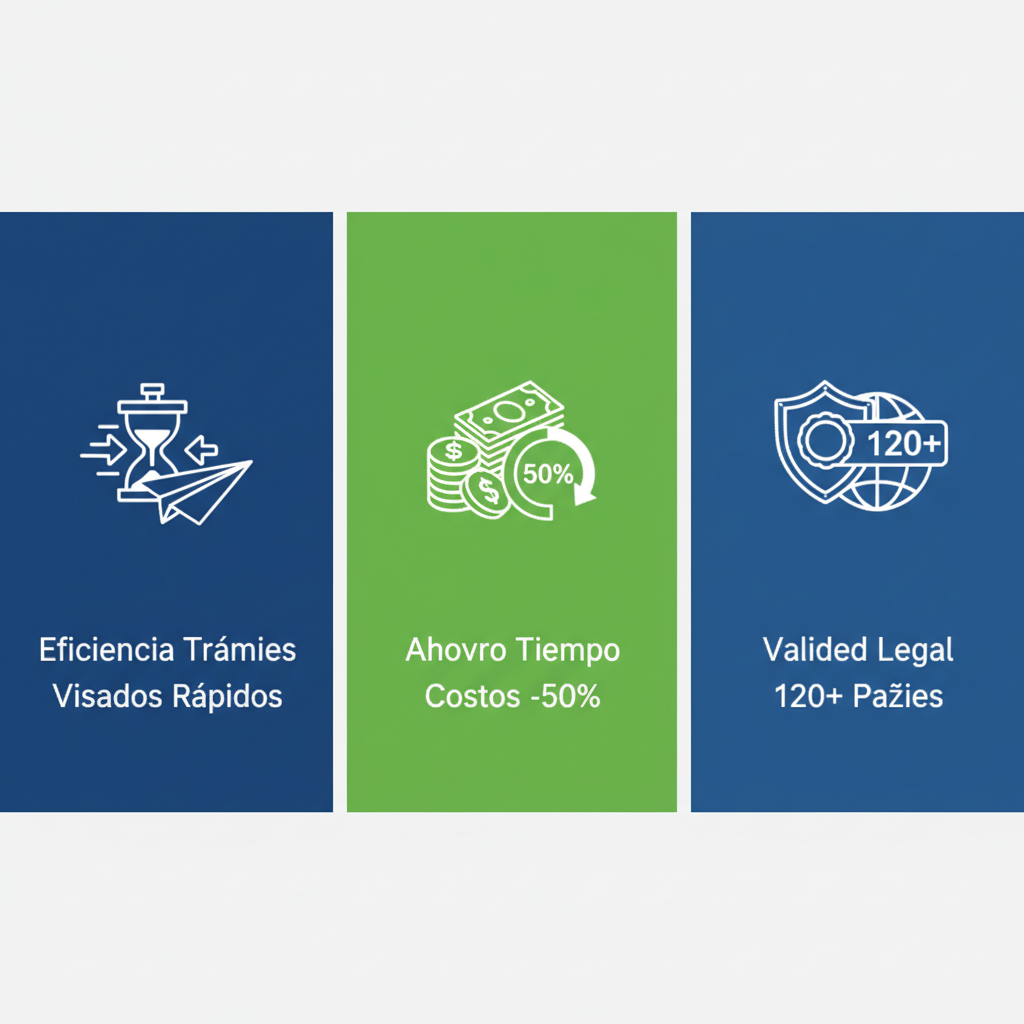 Infografía ilustrando beneficios de apostillar traducciones certificadas: eficiencia, ahorro y validez legal internacional