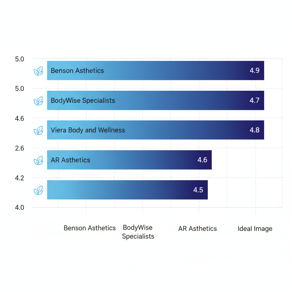 Horizontal bar chart comparing ratings of top medical spas in Melbourne, Florida, highlighting Benson Aesthetics at 4.9 out of 5.