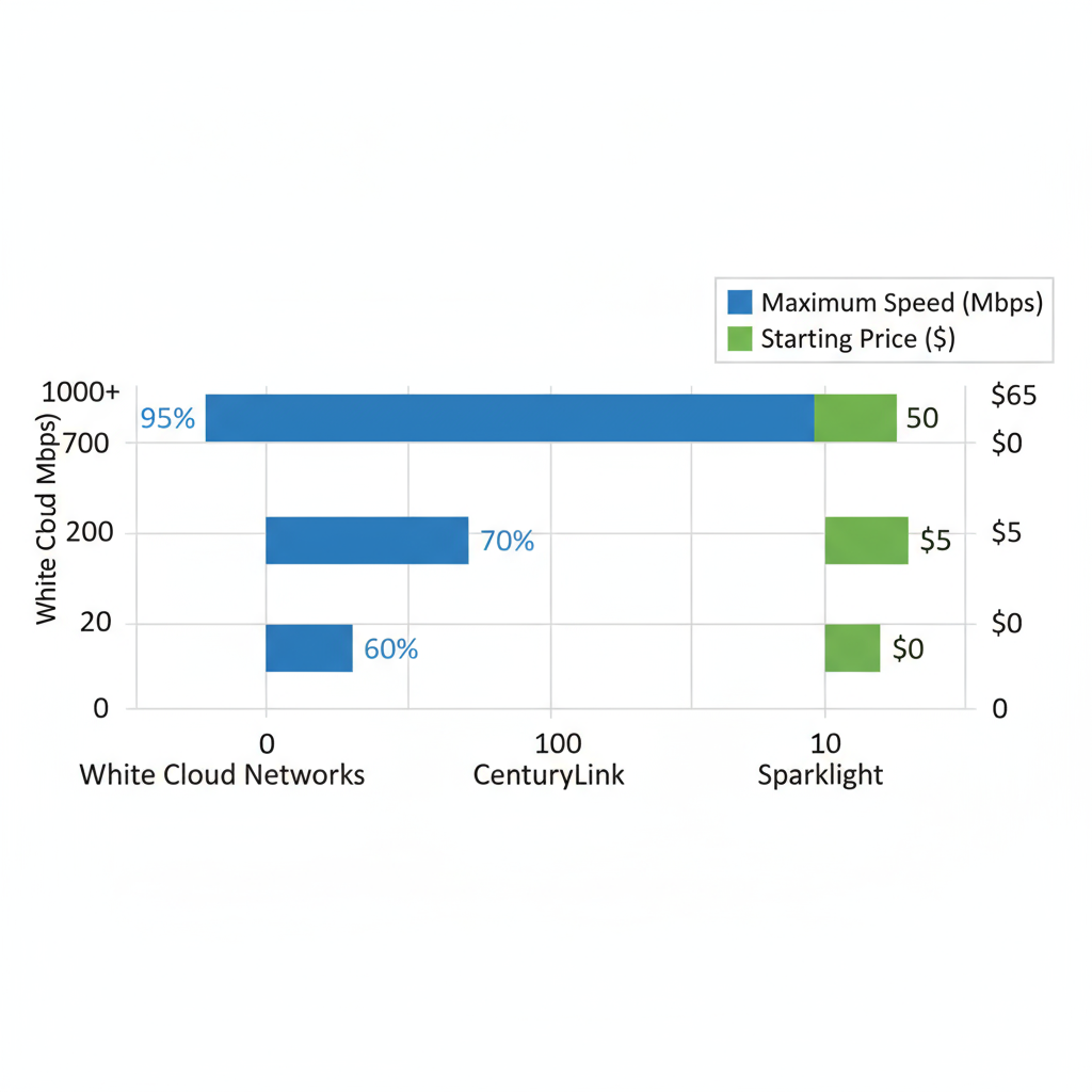 Horizontal bar chart comparing internet speeds, prices, and coverage for top ISPs in Twin Falls