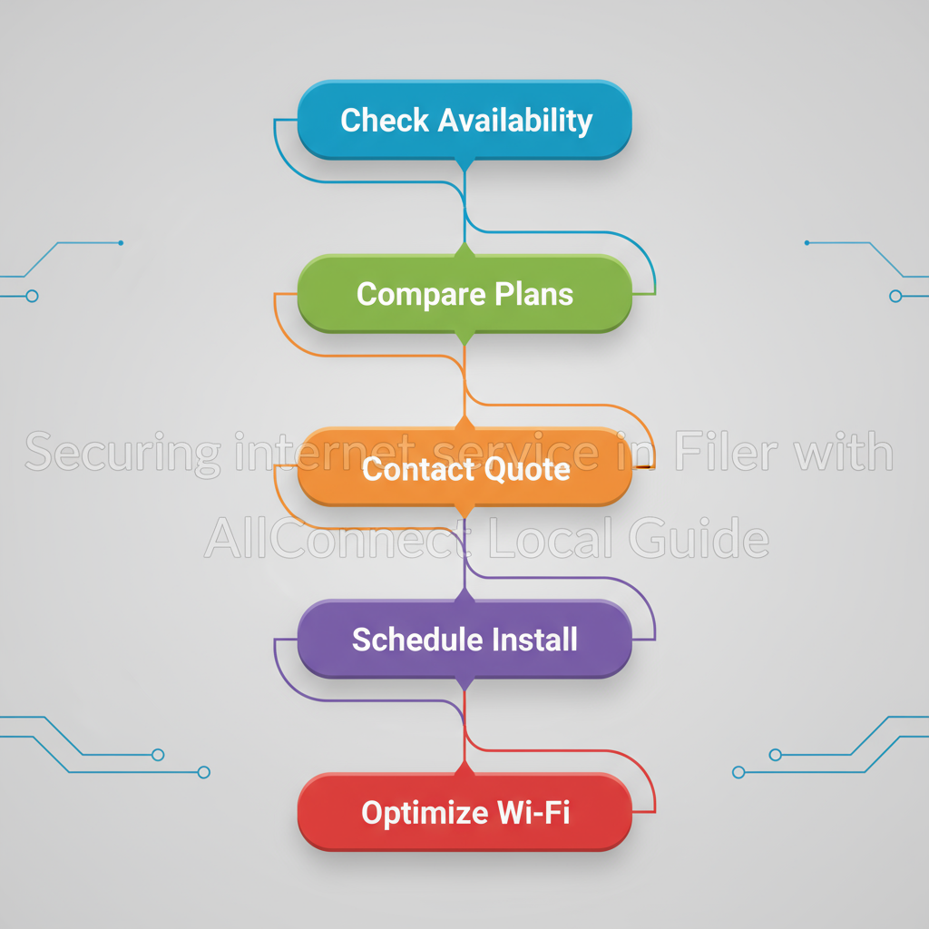 Vertical process flow diagram showing five steps to secure internet service in Filer
