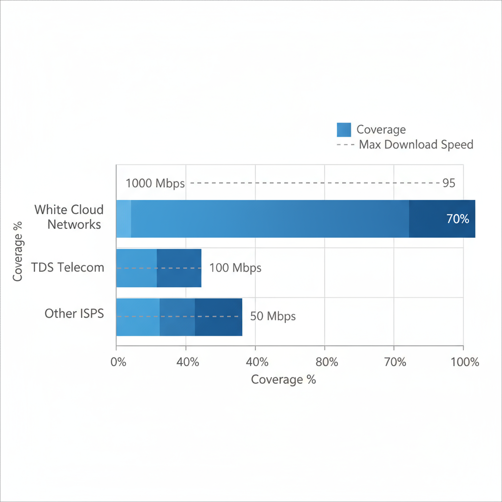 Horizontal bar chart comparing coverage percentages and maximum download speeds of internet providers in Jerome, Idaho.
