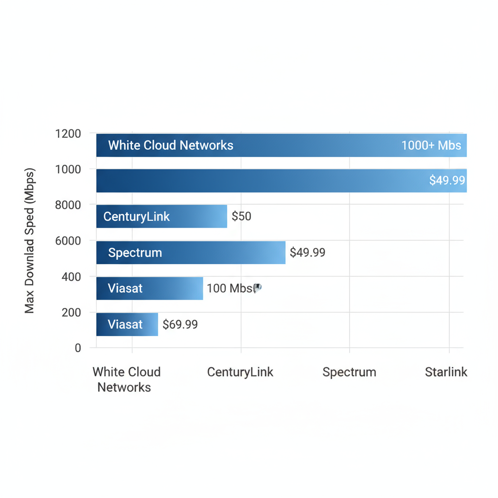 Horizontal bar chart comparing maximum download speeds and prices of internet providers in Twin Falls