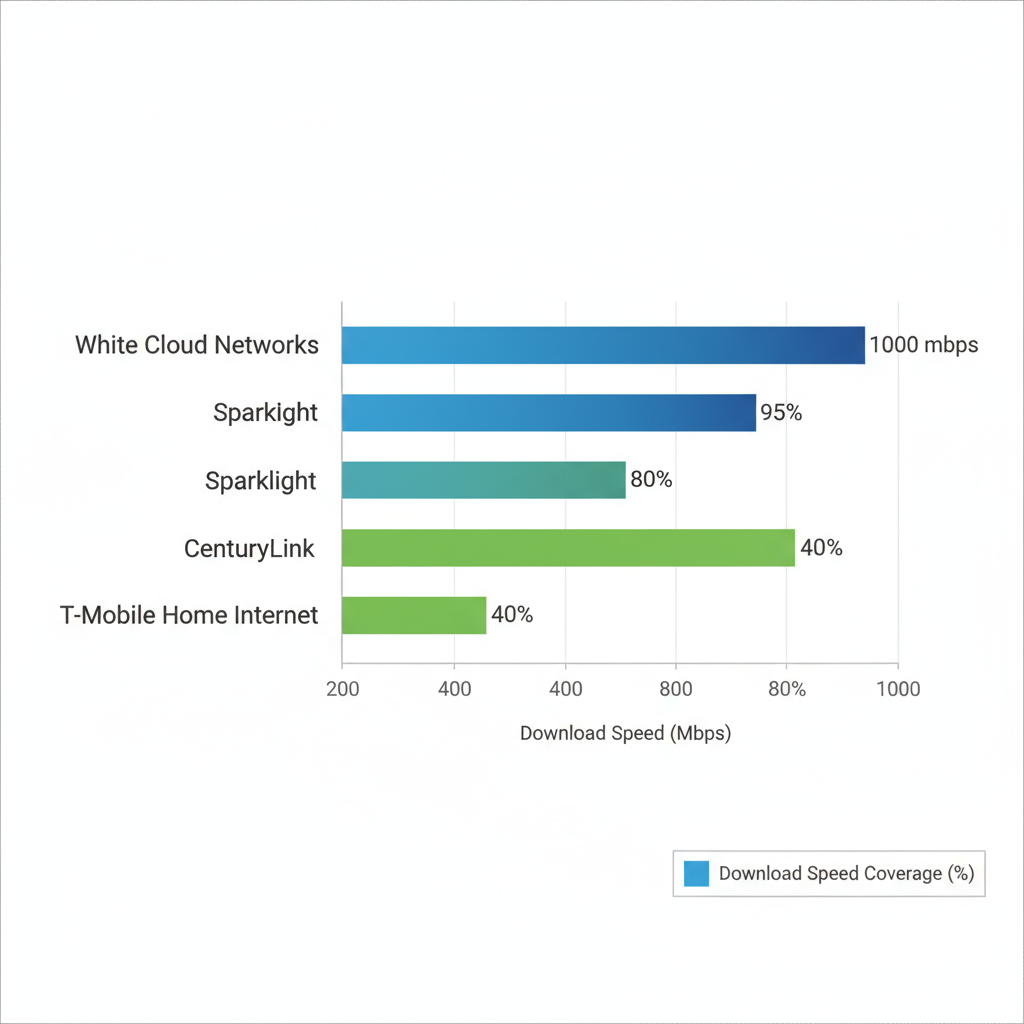 Horizontal bar chart comparing download speeds and coverage percentages of major internet providers in Twin Falls