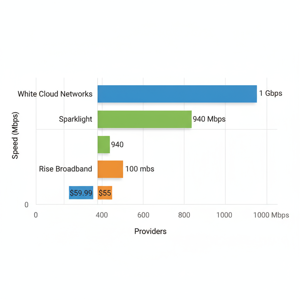 Horizontal bar chart comparing maximum download speeds and starting prices of top internet providers in Twin Falls, Idaho