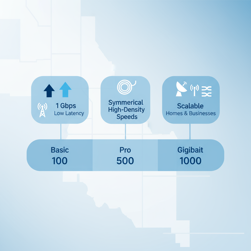 Infographic of 5G wireless, fiber optic, hybrid solutions and pricing for rural broadband in Twin Falls