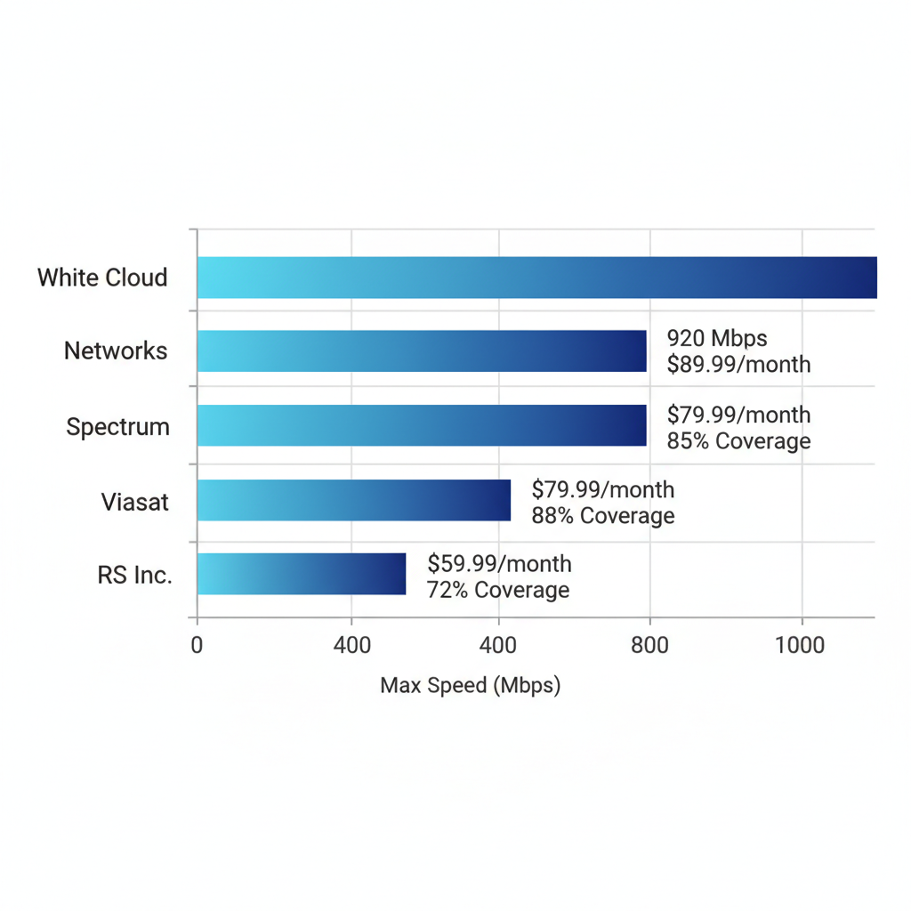 Horizontal bar chart comparing maximum internet speeds and coverage of providers in Castleford, Idaho