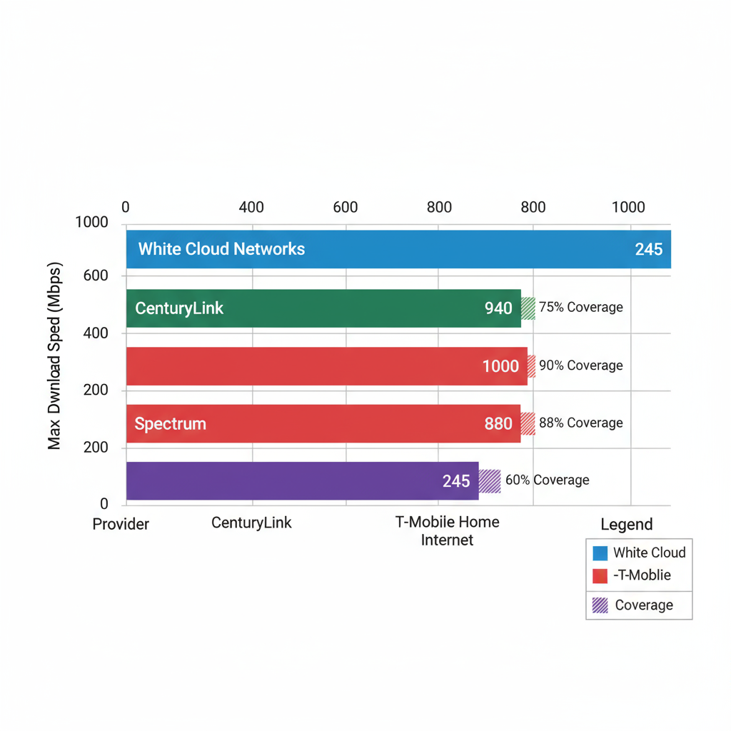 Horizontal bar chart comparing maximum download speeds and coverage of internet providers in Pocatello, Idaho