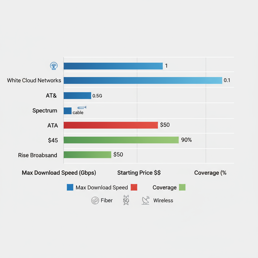 Horizontal bar chart comparing internet providers in Pocatello by speed, price, and coverage with technology icons
