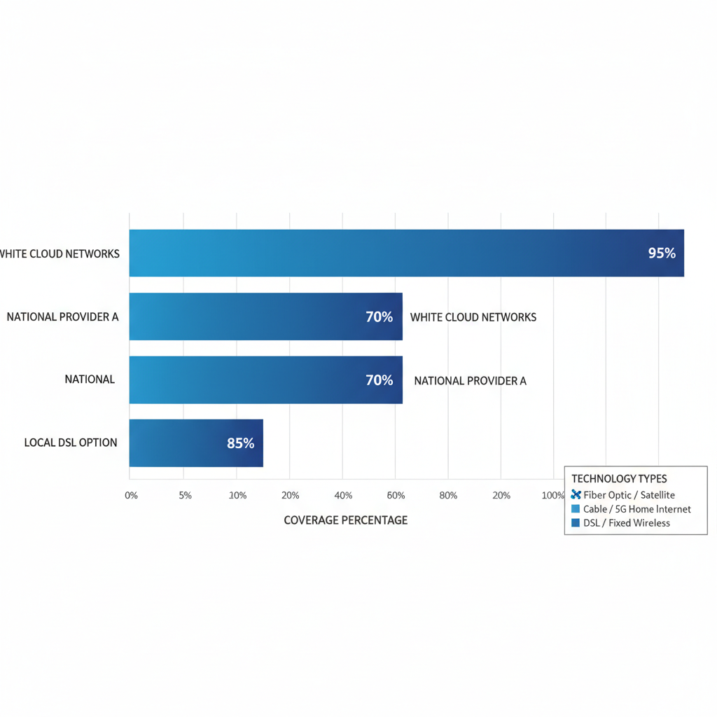 Horizontal bar chart comparing internet coverage percentages for providers in Pocatello, Idaho