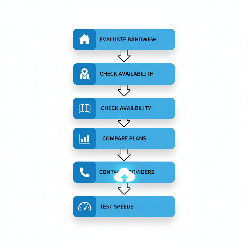 Vertical process flow illustrating five steps to choose Chubbuck home internet provider
