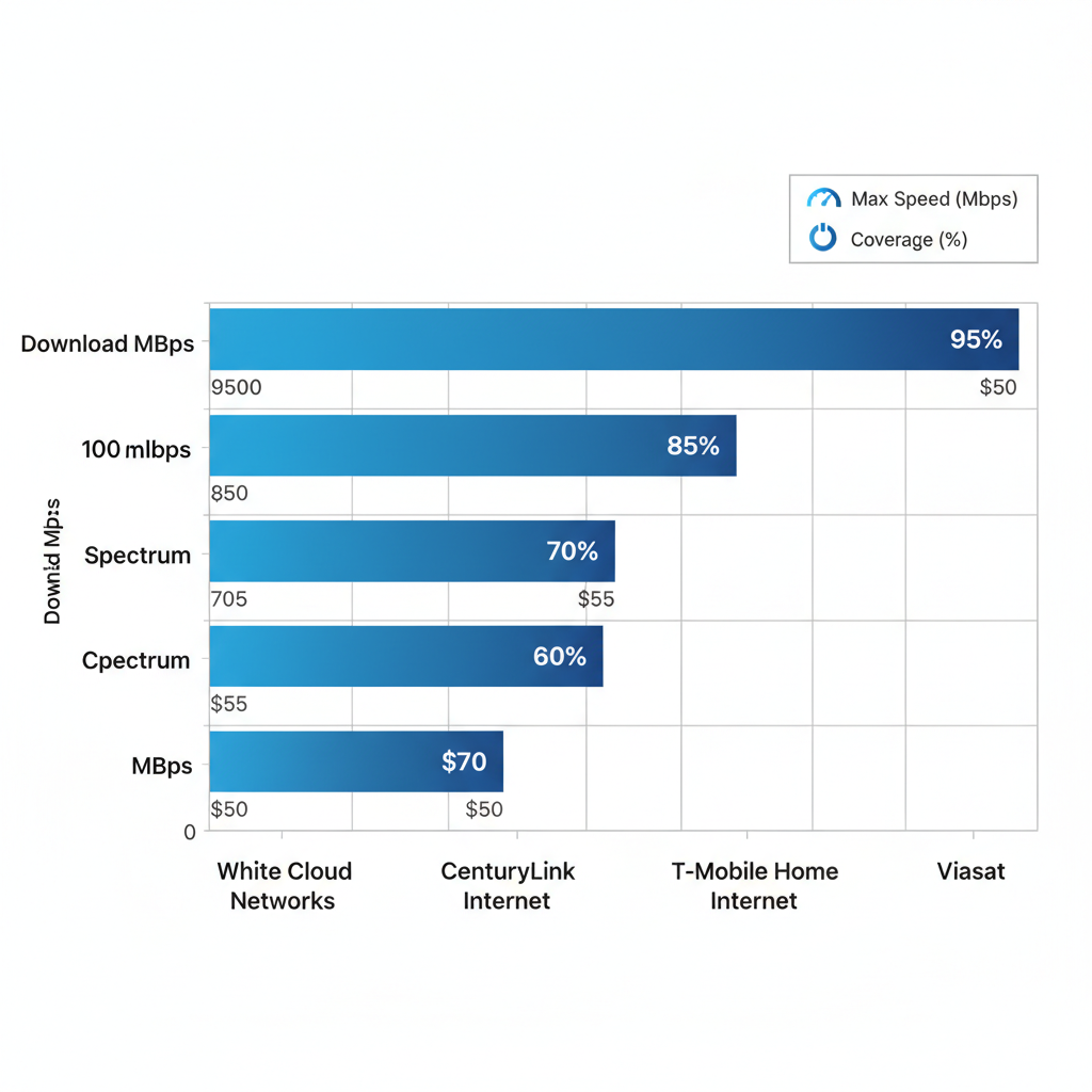 Horizontal bar chart comparing max download speeds and coverage percentages of internet providers in Chubbuck, Idaho