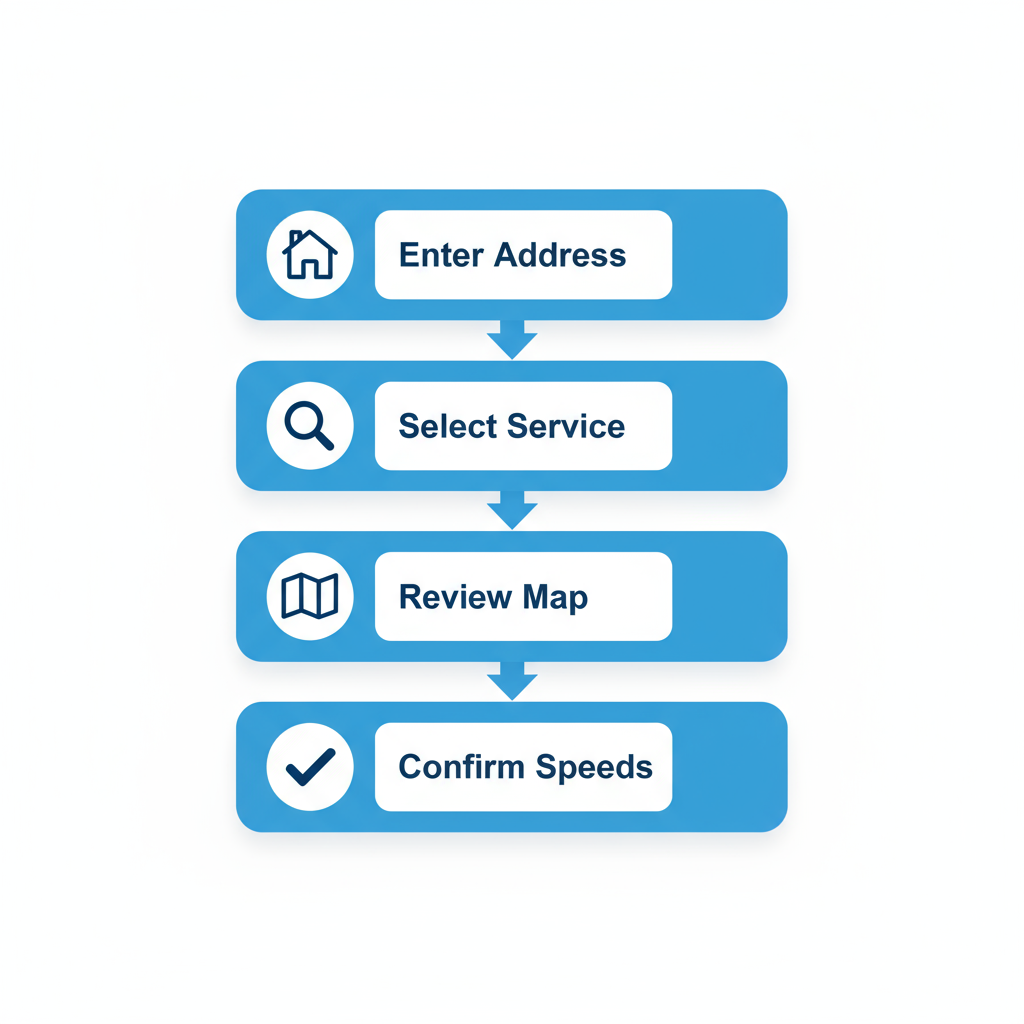 Vertical process flow illustrating steps to check internet service availability in Chubbuck