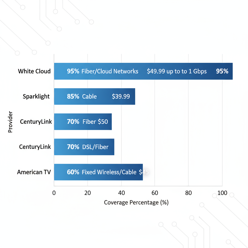 Horizontal bar chart comparing coverage percentages, technologies, and starting prices of internet providers in Pocatello, Idaho
