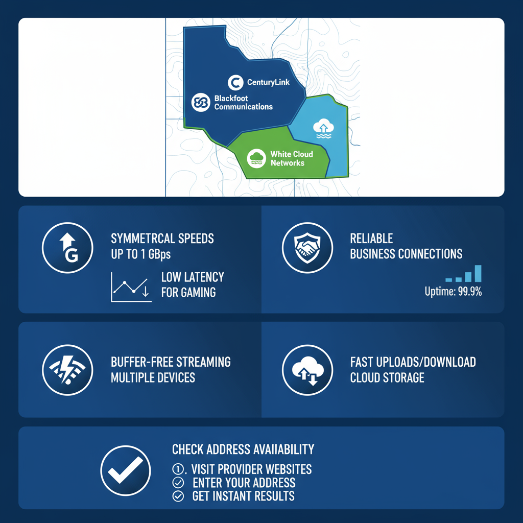 Infographic overview of fiber optic internet coverage and benefits in Blackfoot, Idaho