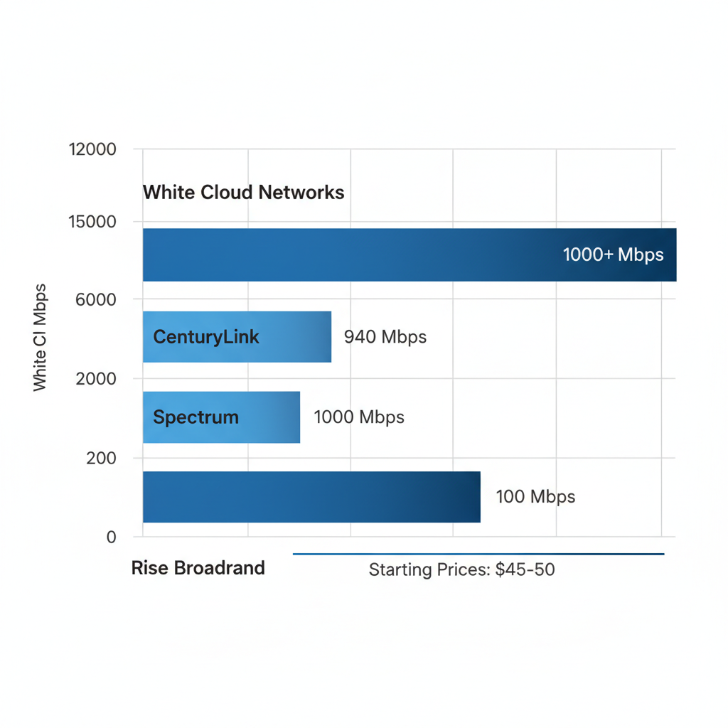 Horizontal bar chart comparing maximum download speeds of internet providers in Downey, Idaho