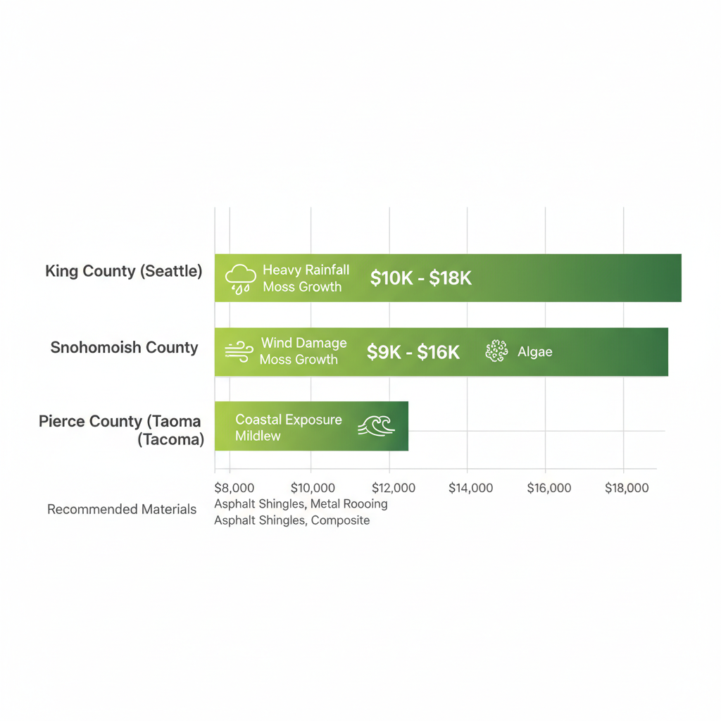 Horizontal bar chart comparing roofing costs and challenges across Puget Sound counties
