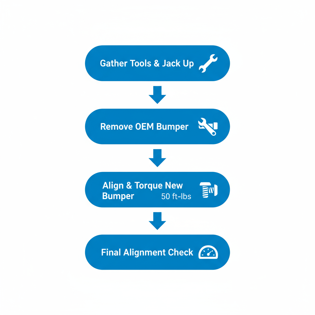 Step-by-step vertical process flow for installing 5th Gen 4Runner front bumper