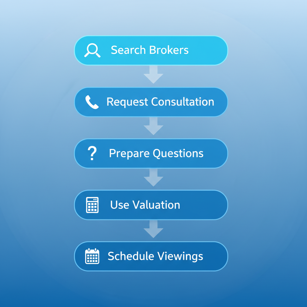 Vertical process flow diagram showing five steps to connect with top real estate agents in Michigan