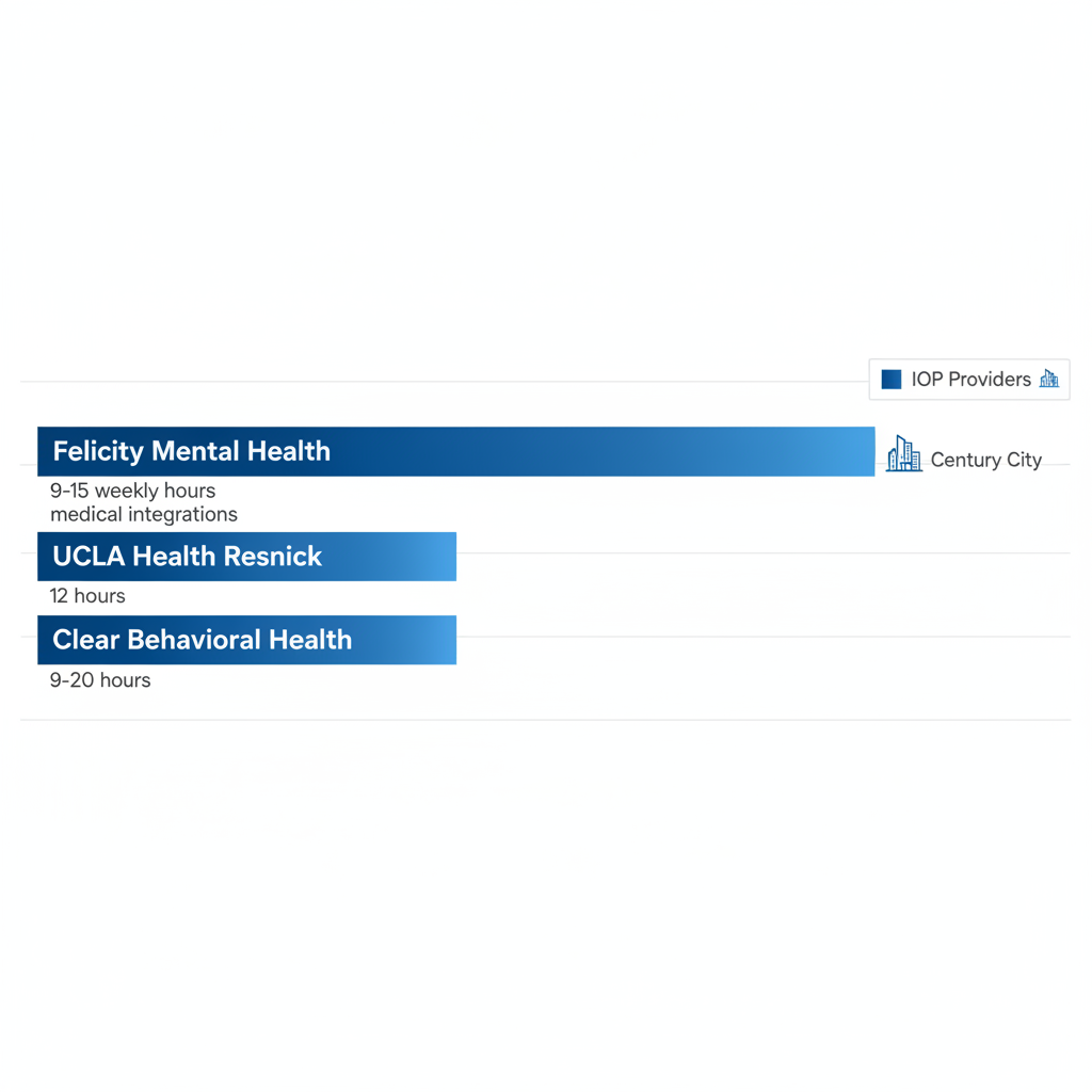 Horizontal bar chart illustrating weekly IOP session hours for key Los Angeles providers including Felicity Mental Health.