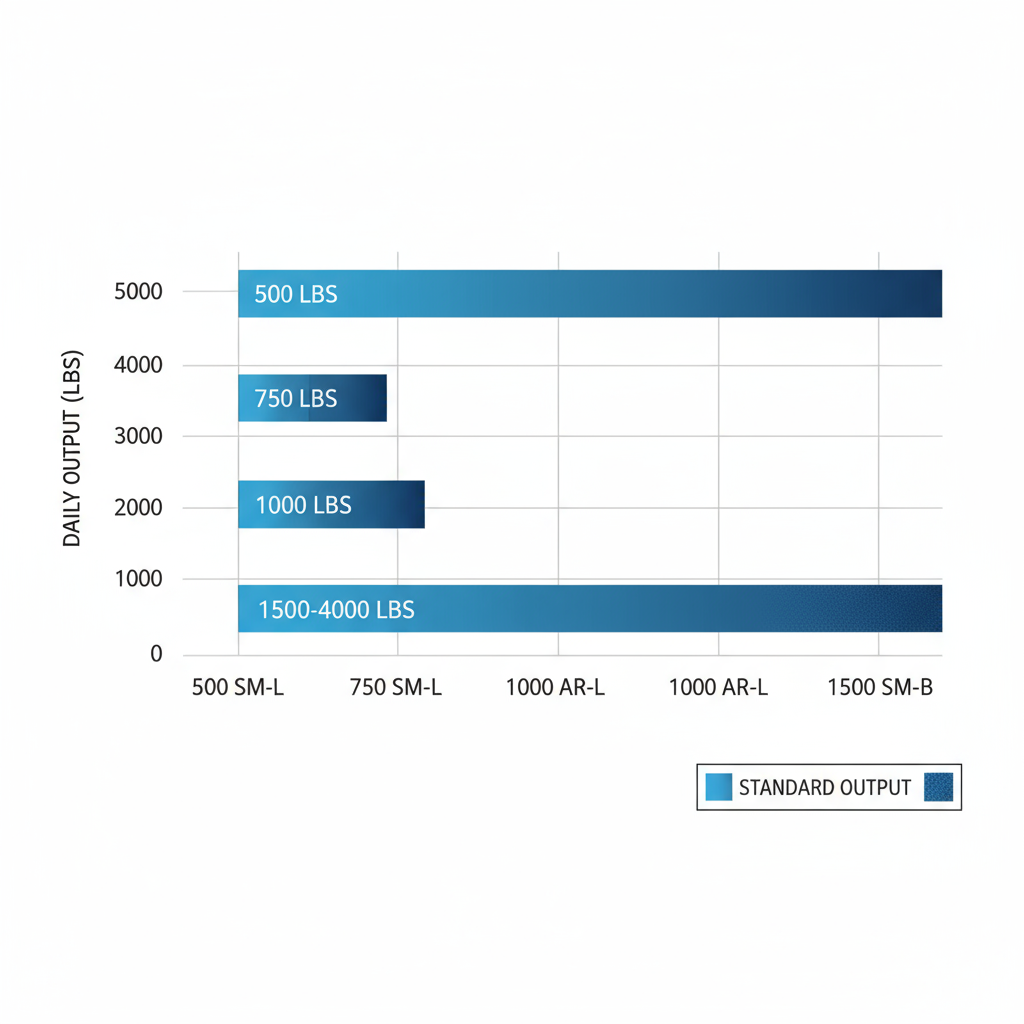 Horizontal bar chart of Arctic-Temp industrial ice machine capacities from 500 to 4000+ pounds daily