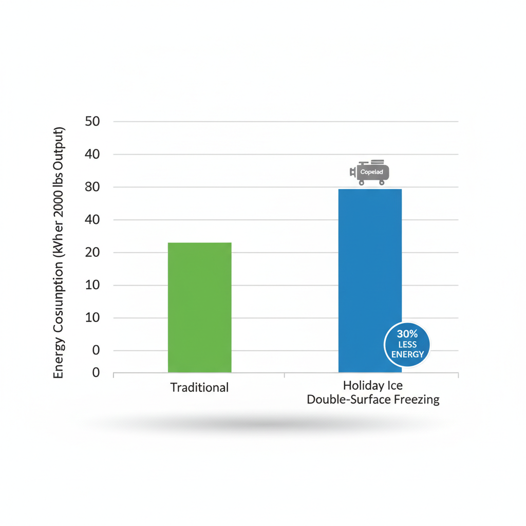 Bar chart comparing energy efficiency of traditional and Holiday Ice industrial machines