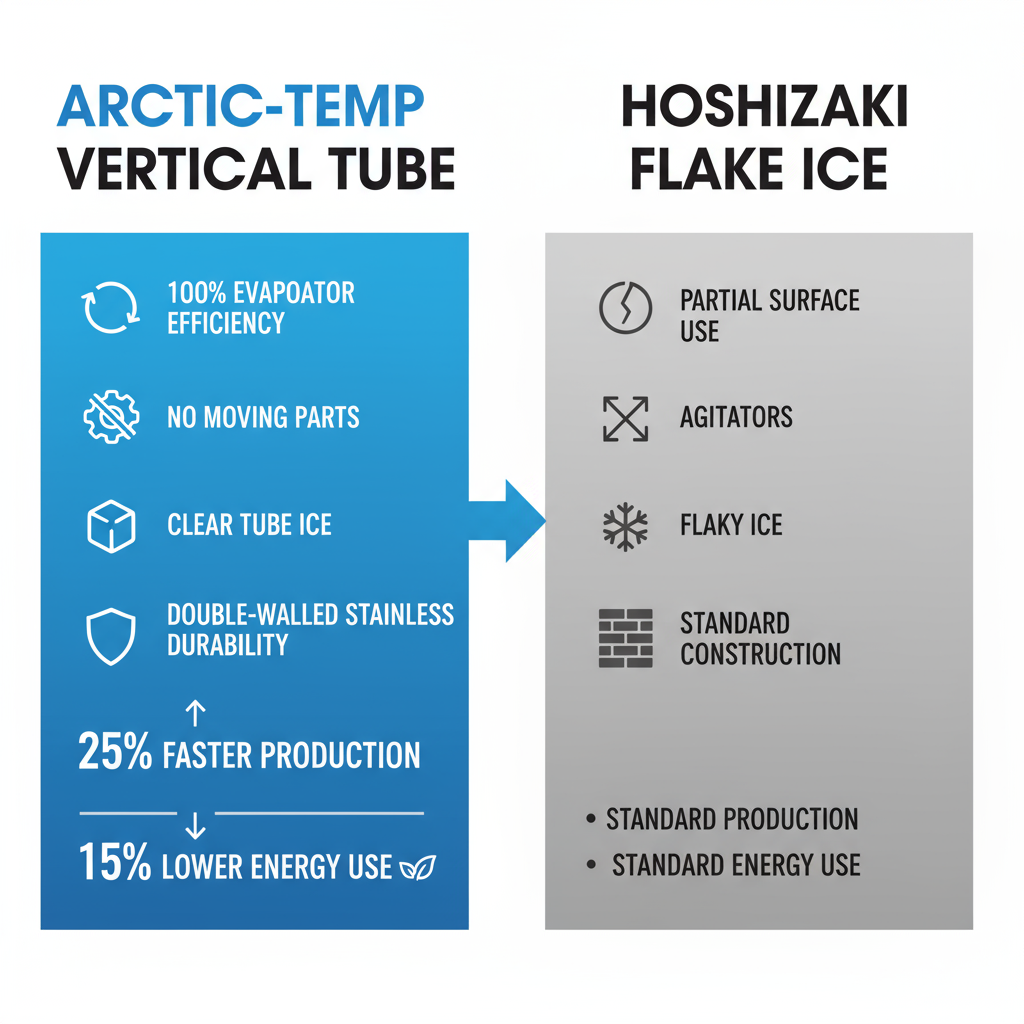 img 690e7ade0166f Infographic side-by-side comparison of vertical tube and flake ice machine technologies highlighting efficiency and durability.