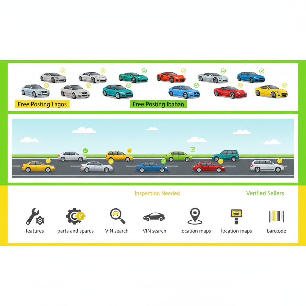 Infographic showing Xeeloq vehicles category options with new models, parts, and features for Nigerian market