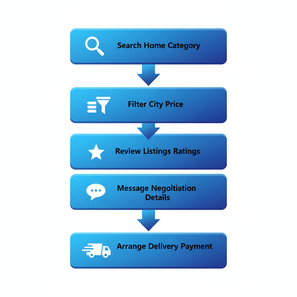 Vertical process flow diagram illustrating the steps to buy a 6x6 mattress on Xeeloq