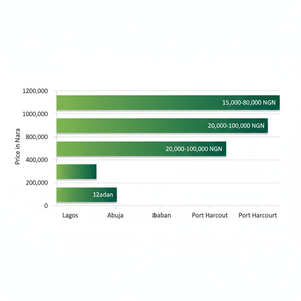 Horizontal bar chart of average center table price ranges in major Nigerian cities: Lagos, Abuja, Ibadan, Port Harcourt.