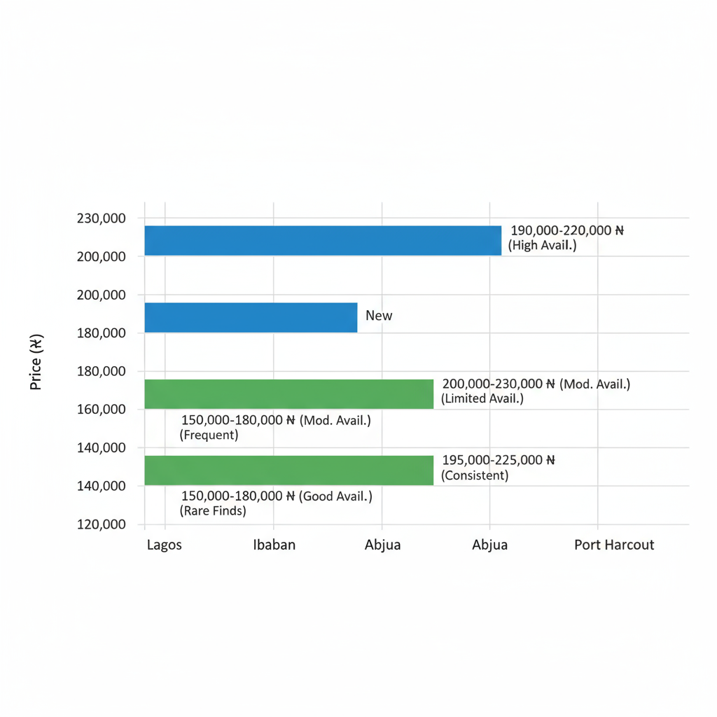 Horizontal bar chart comparing average new and used prices for Infinix Note 11 Pro across Nigerian regions Lagos, Ibadan, Abuja, and Port Harcourt