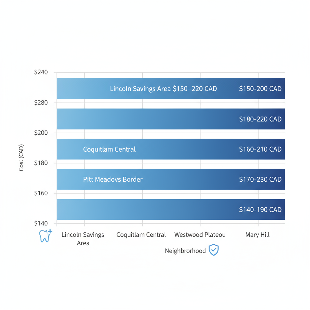 Horizontal bar chart comparing average dental checkup costs by neighborhood in Port Coquitlam