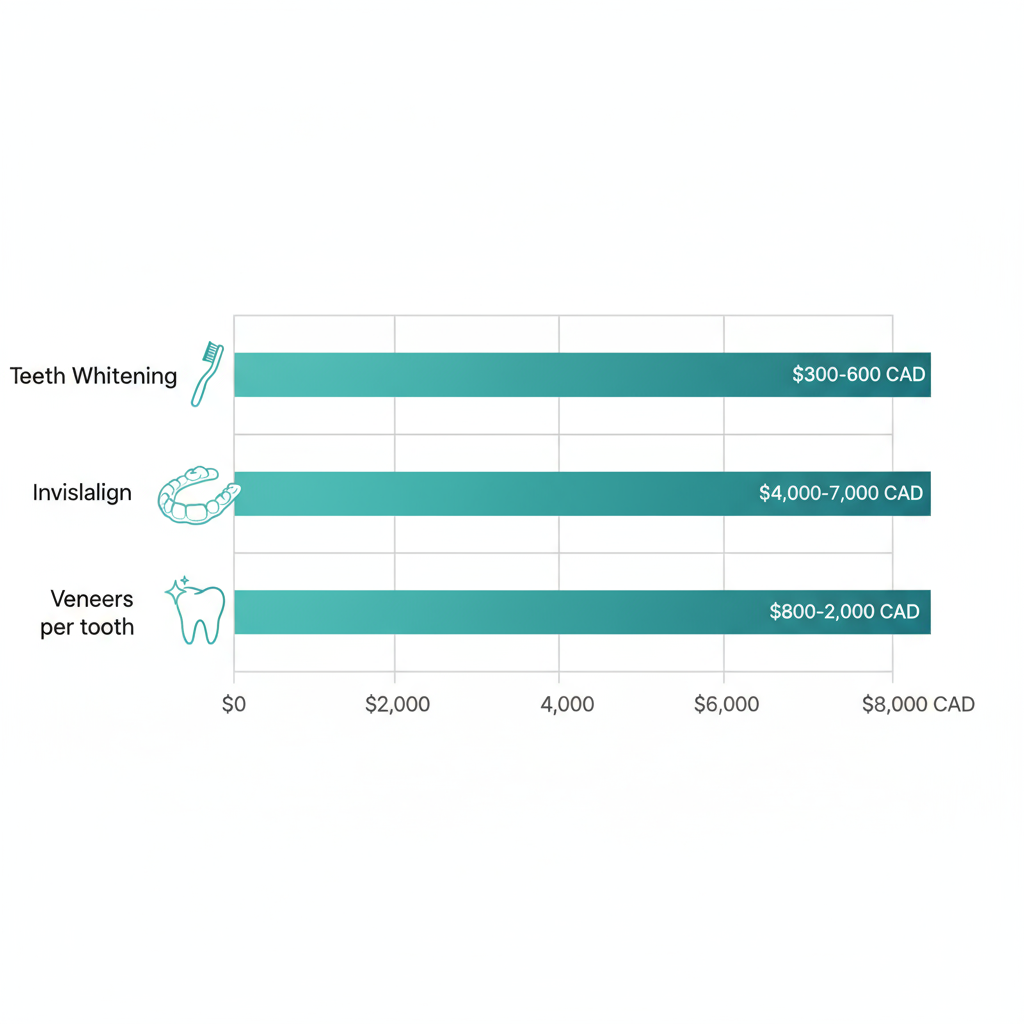 Horizontal bar chart of average costs for teeth whitening, Invisalign, and veneers in Port Coquitlam