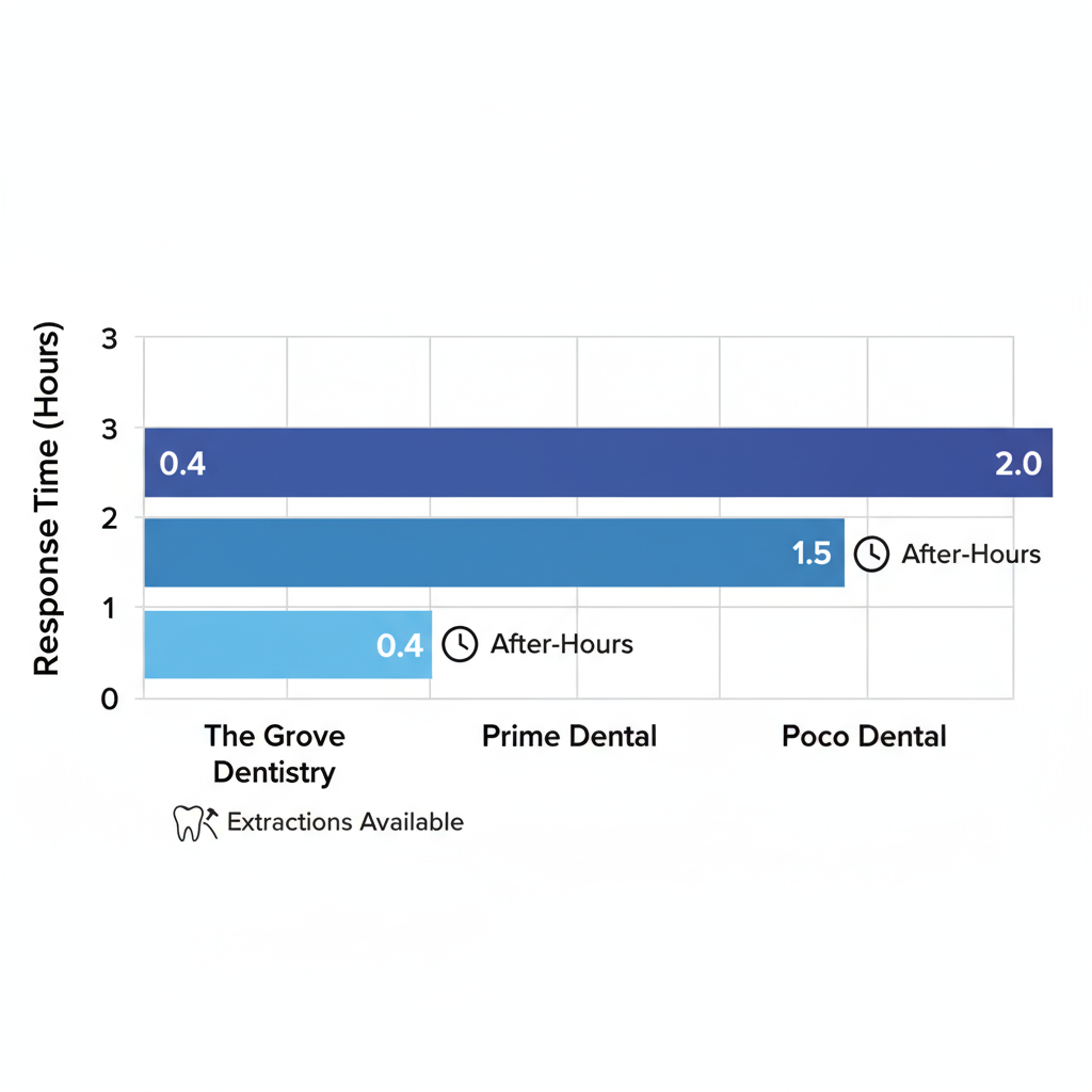 Horizontal bar chart comparing emergency response times of dental clinics in Port Coquitlam with service icons