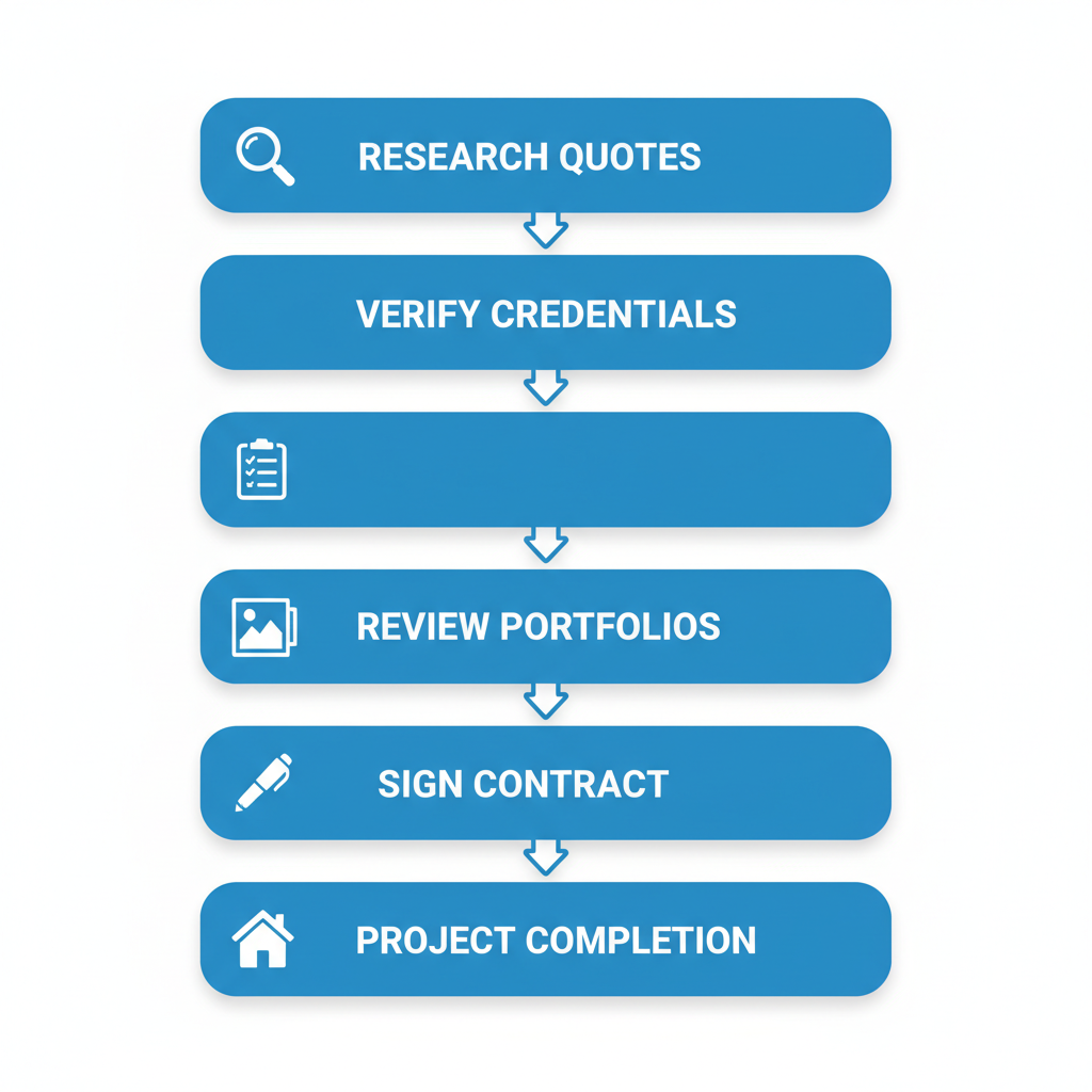 Vertical process flow diagram illustrating steps to hire a concrete contractor in Denver