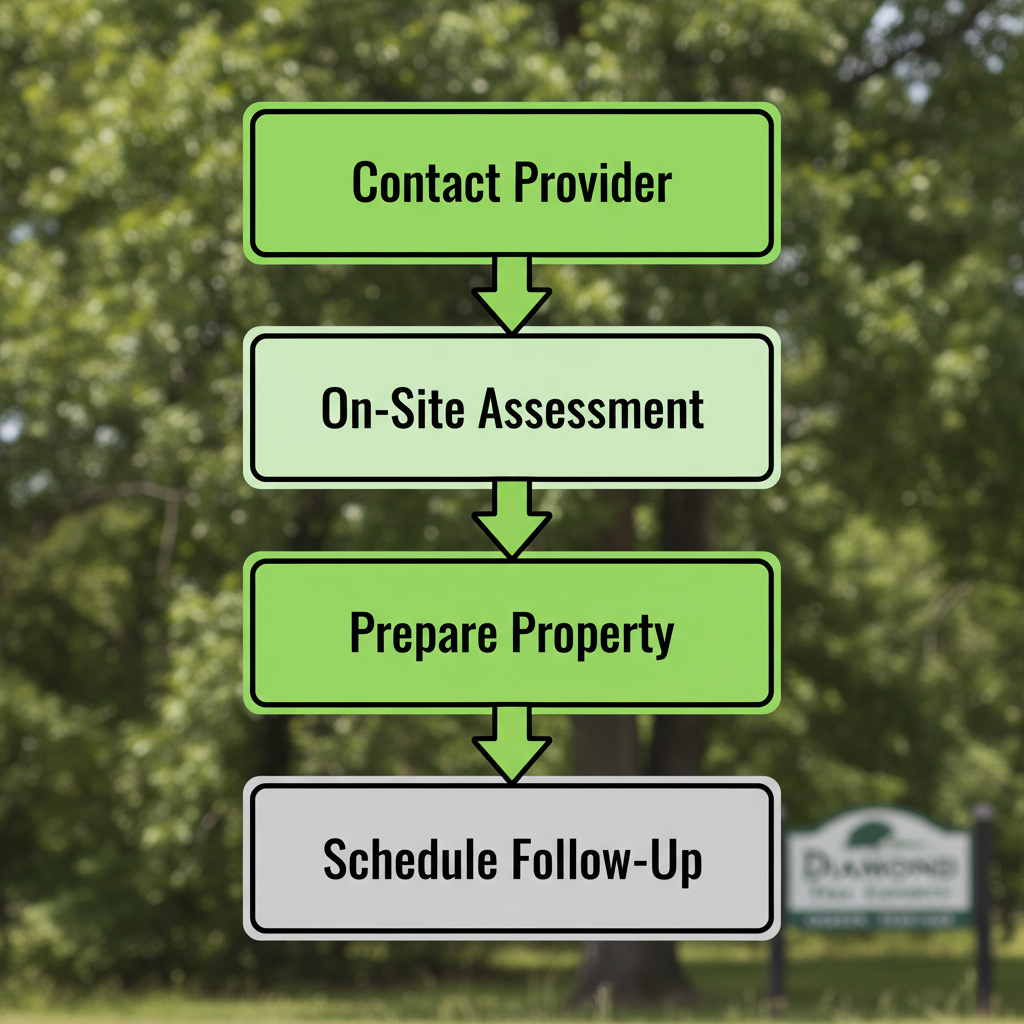 Process flow diagram showing steps to arrange tree trimming in Ogden