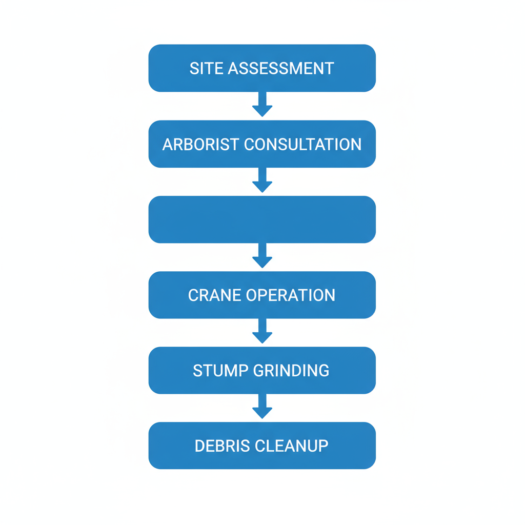 Vertical process flow diagram of tree removal services steps in Sandy Utah
