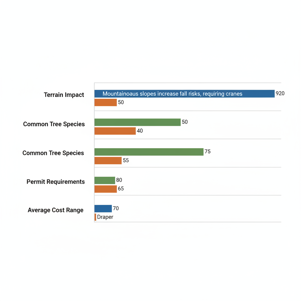 Horizontal bar chart comparing tree removal challenges across Alpine, Salt Lake City, and Draper in Utah