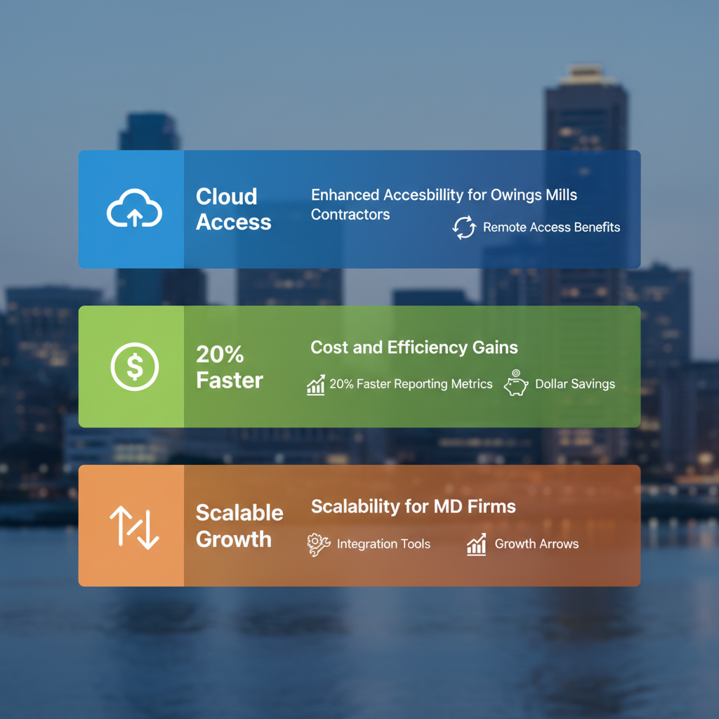 Infographic illustrating three key advantages of QuickBooks Online for Baltimore businesses: enhanced accessibility, cost efficiency, and scalability.