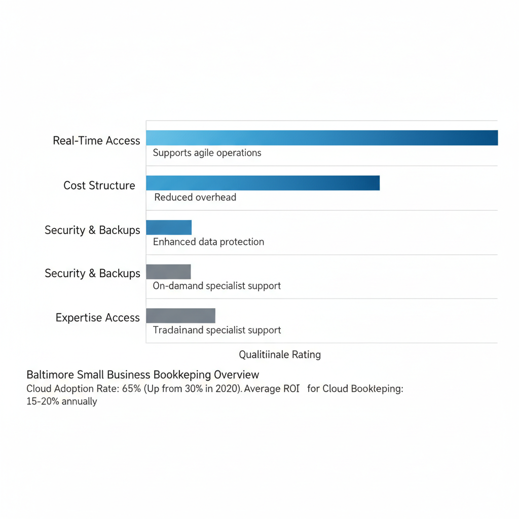 Horizontal bar chart comparing cloud and traditional bookkeeping benefits for Baltimore small businesses