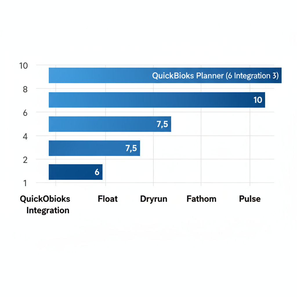 Horizontal bar chart comparing QuickBooks integration scores for top cash flow forecasting tools for Baltimore small businesses.