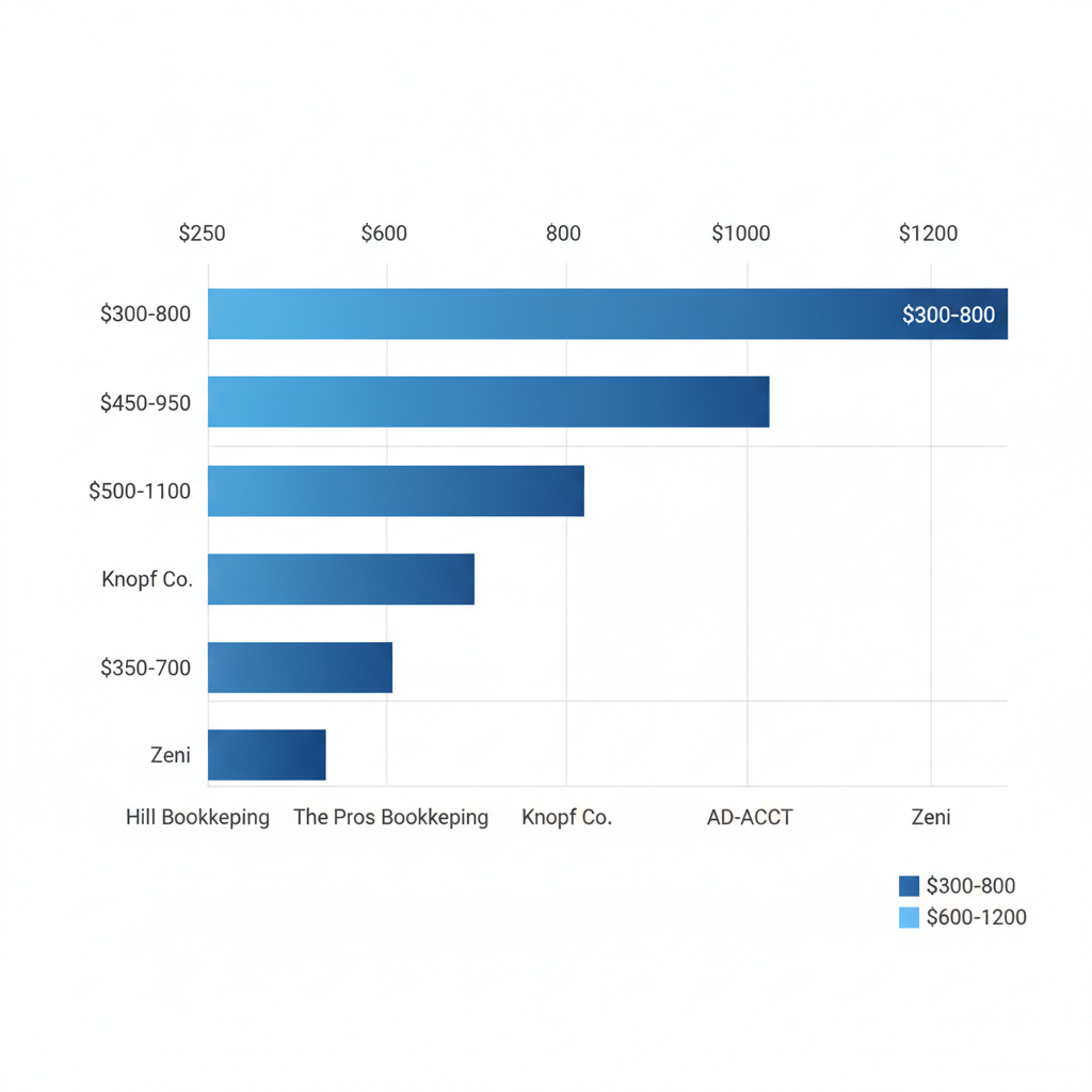 Horizontal bar chart comparing estimated monthly costs of boutique bookkeeping providers in Baltimore