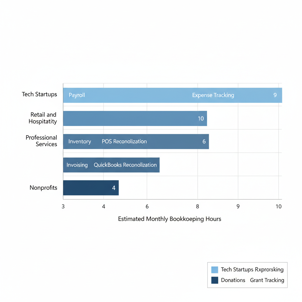 Horizontal bar chart of estimated monthly bookkeeping hours by industry in Columbia MD