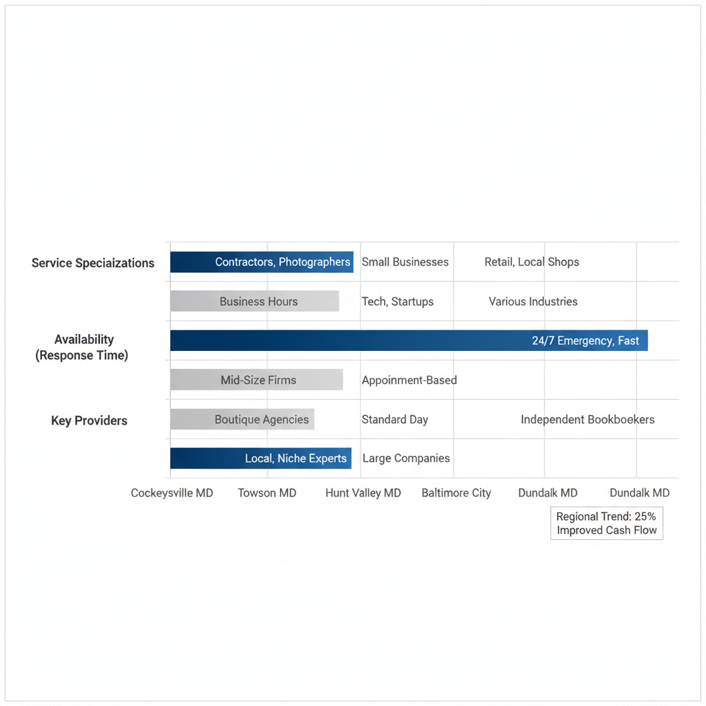 Horizontal bar chart comparing bookkeeping services in Cockeysville and nearby Maryland areas