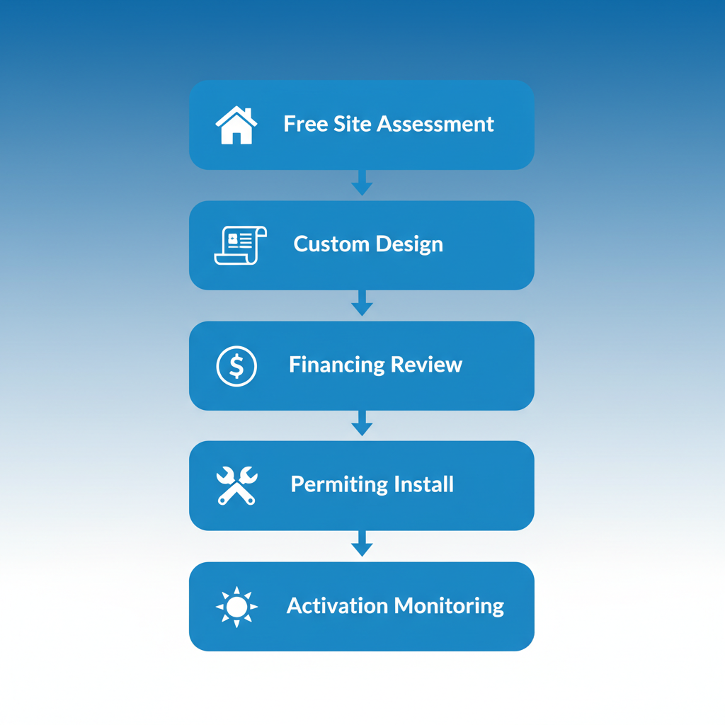 Vertical Process Flow Illustrating Five Steps For Solar Panel Installation In Fort Myers