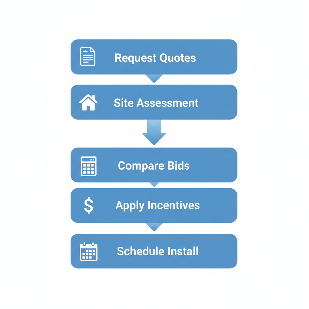 Vertical Process Flow Diagram Illustrating Five Key Steps For Starting Solar Installation In Gainesville Florida